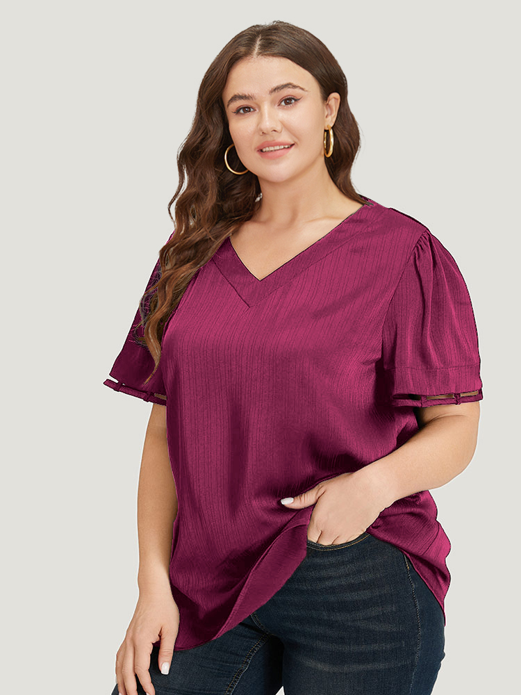 Plus Size Women Work Plain Plain Regular Sleeve Short sleeve V-neck Office Blouses BloomChic 