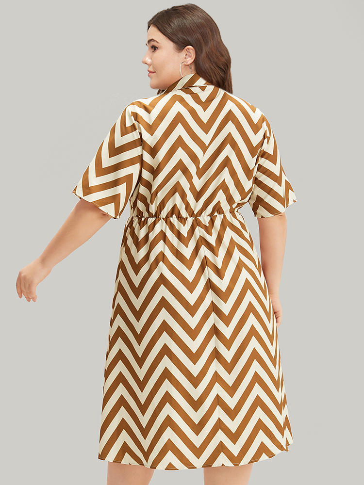 Plus Size Women Work Geometric Printed Regular Sleeve Short sleeve Shirt collar Pocket Office Dresses BloomChic 