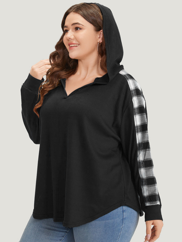 Plus Size Women Everyday Plaid Elastic cuffs Regular Regular Sleeve Long Sleeve Hooded Casual Sweatshirts BloomChic 
