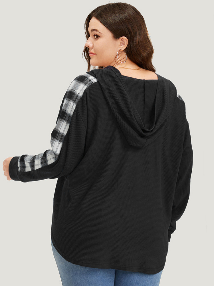 Plus Size Women Everyday Plaid Elastic cuffs Regular Regular Sleeve Long Sleeve Hooded Casual Sweatshirts BloomChic 
