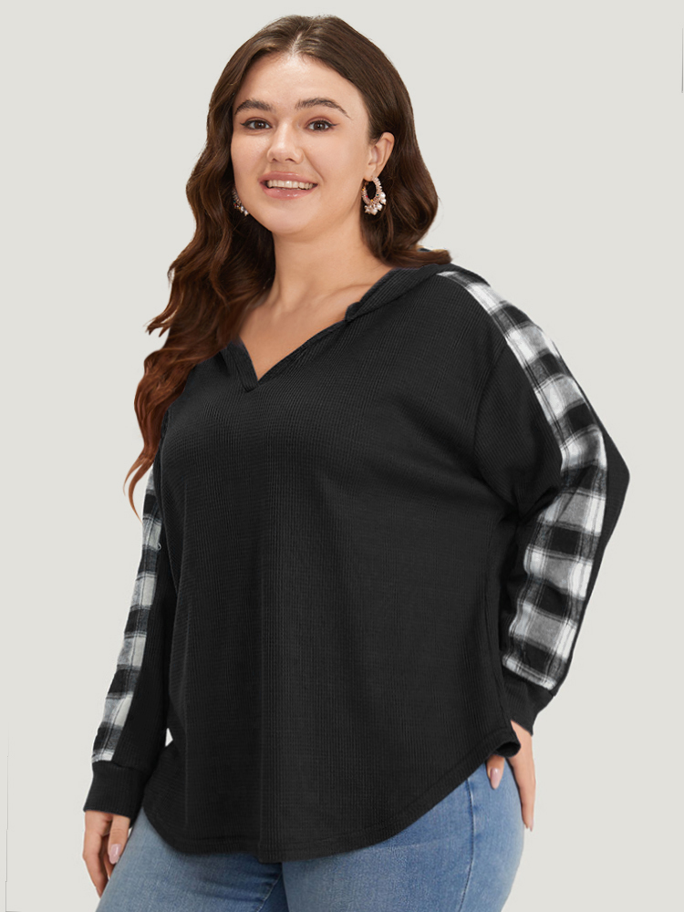 Plus Size Women Everyday Plaid Elastic cuffs Regular Regular Sleeve Long Sleeve Hooded Casual Sweatshirts BloomChic 
