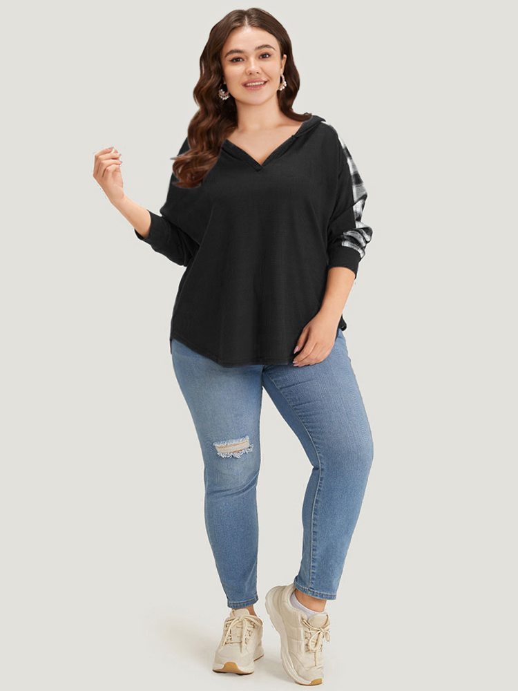 Plus Size Women Everyday Plaid Elastic cuffs Regular Regular Sleeve Long Sleeve Hooded Casual Sweatshirts BloomChic 
