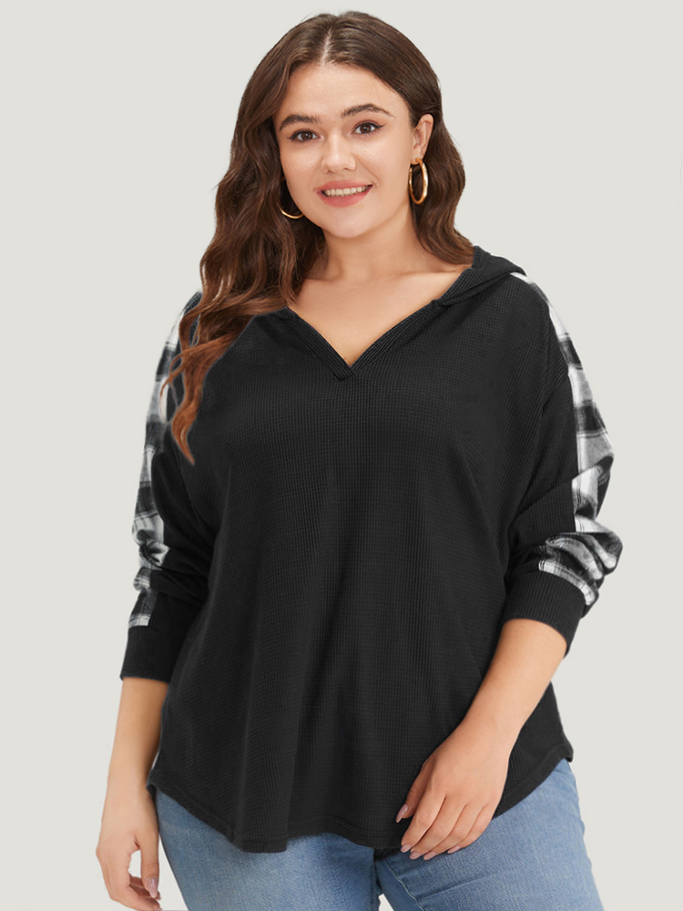 Plus Size Women Everyday Plaid Elastic cuffs Regular Regular Sleeve Long Sleeve Hooded Casual Sweatshirts BloomChic 