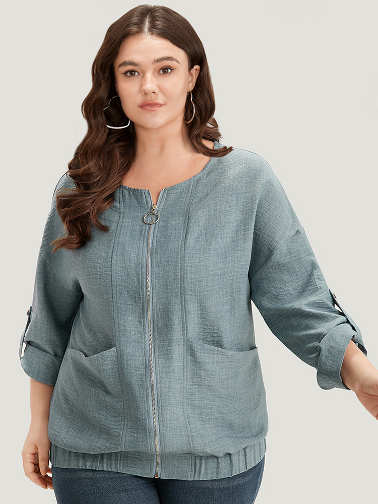Plus Size Women Dailywear Plain Zipper Pocket Casual Jackets BloomChic 