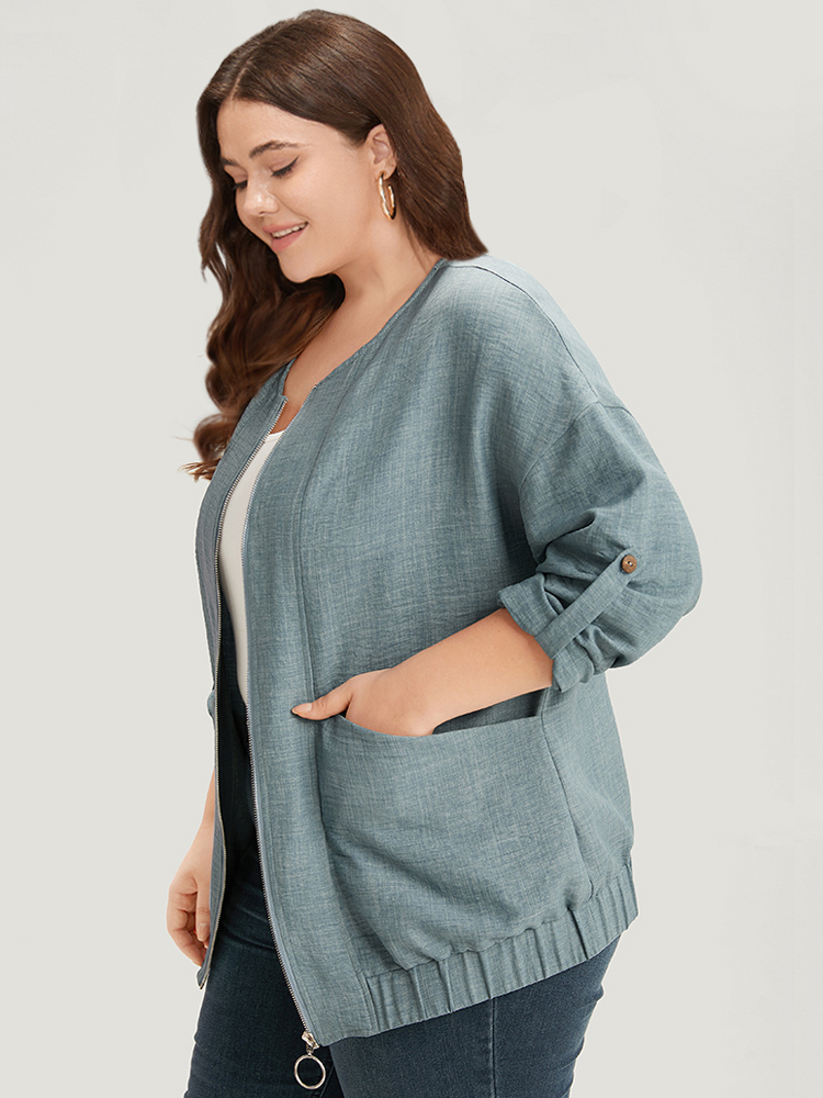 Plus Size Women Dailywear Plain Zipper Pocket Casual Jackets BloomChic 