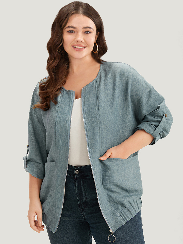 Plus Size Women Dailywear Plain Zipper Pocket Casual Jackets BloomChic 