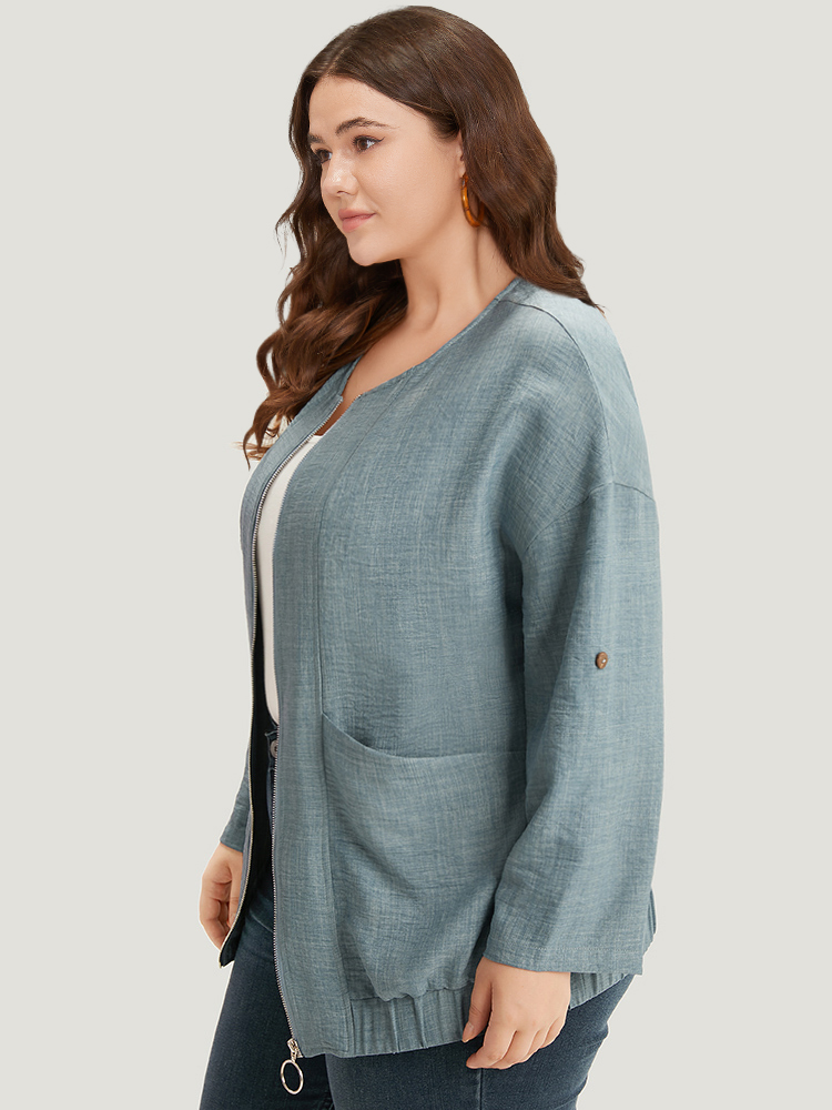 Plus Size Women Dailywear Plain Zipper Pocket Casual Jackets BloomChic 