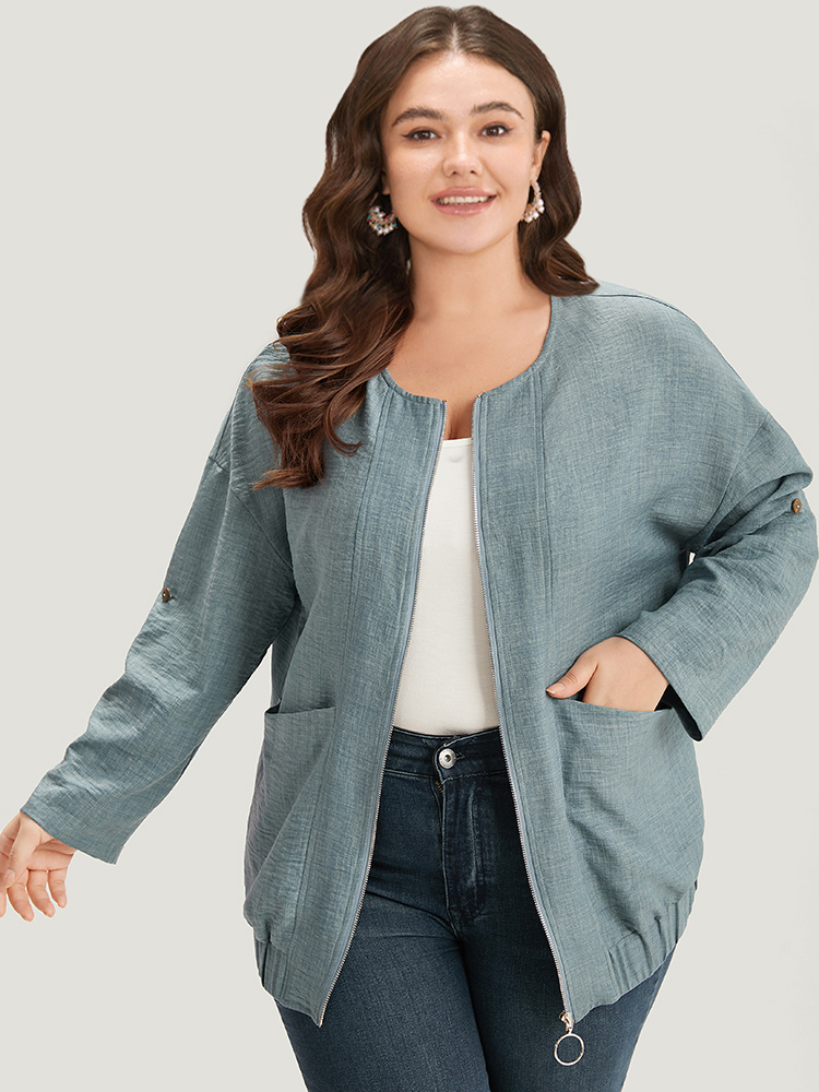 Plus Size Women Dailywear Plain Zipper Pocket Casual Jackets BloomChic 
