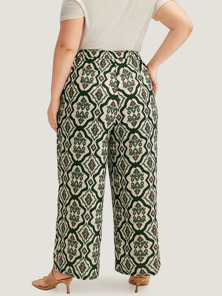Plus Size Women Vacation Bohemian Print Elastic Waist High Rise Pocket Resort Pants BloomChic 
