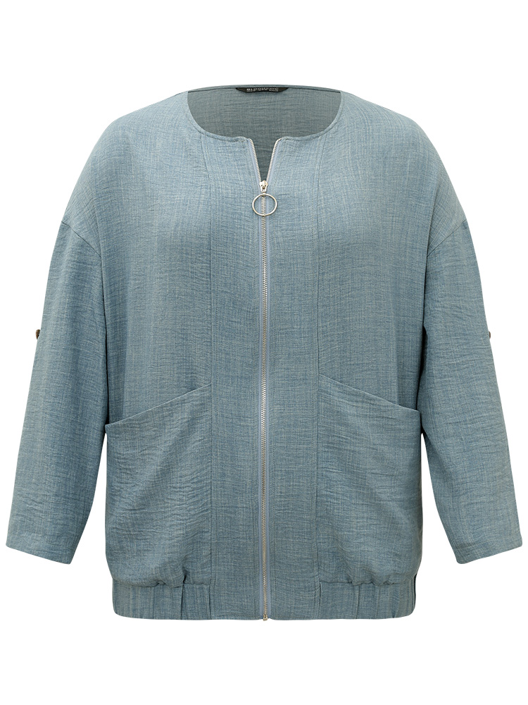 Plus Size Women Dailywear Plain Zipper Pocket Casual Jackets BloomChic 