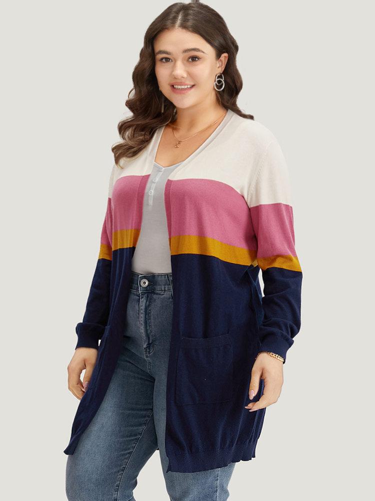 

Plus Size Supersoft Essentials Contrast Open Front Tunic Cardigan Multicolor Women Casual Loose Long Sleeve Dailywear Cardigans BloomChic