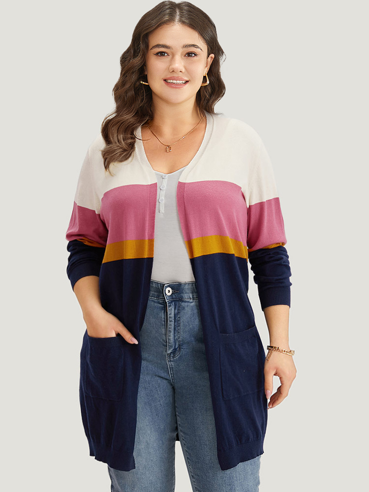 Plus Size Cardigans | Supersoft Essentials Contrast Open Front Tunic Cardigan | BloomChic 