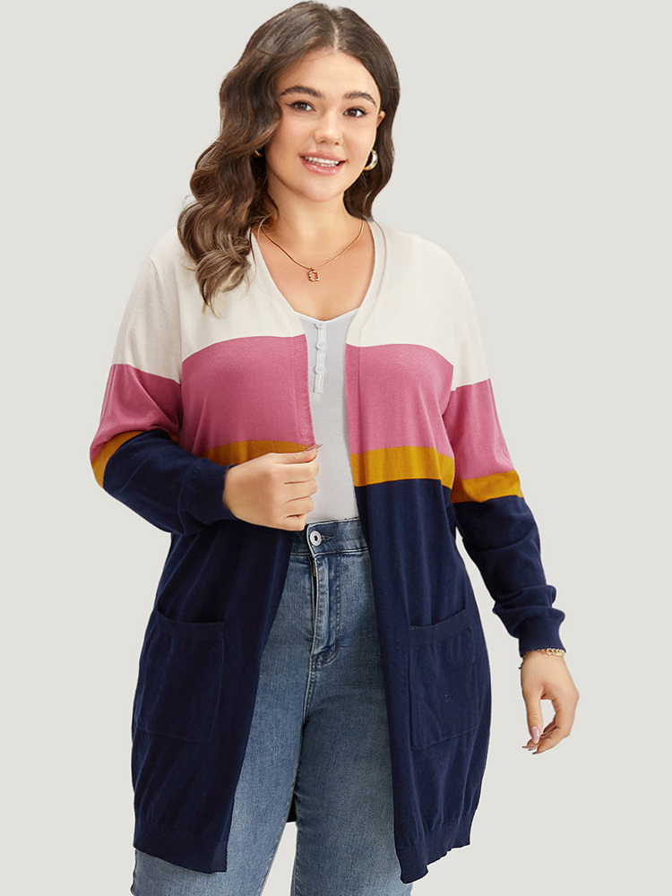 Plus Size Cardigans | Supersoft Essentials Contrast Open Front Tunic Cardigan | BloomChic 