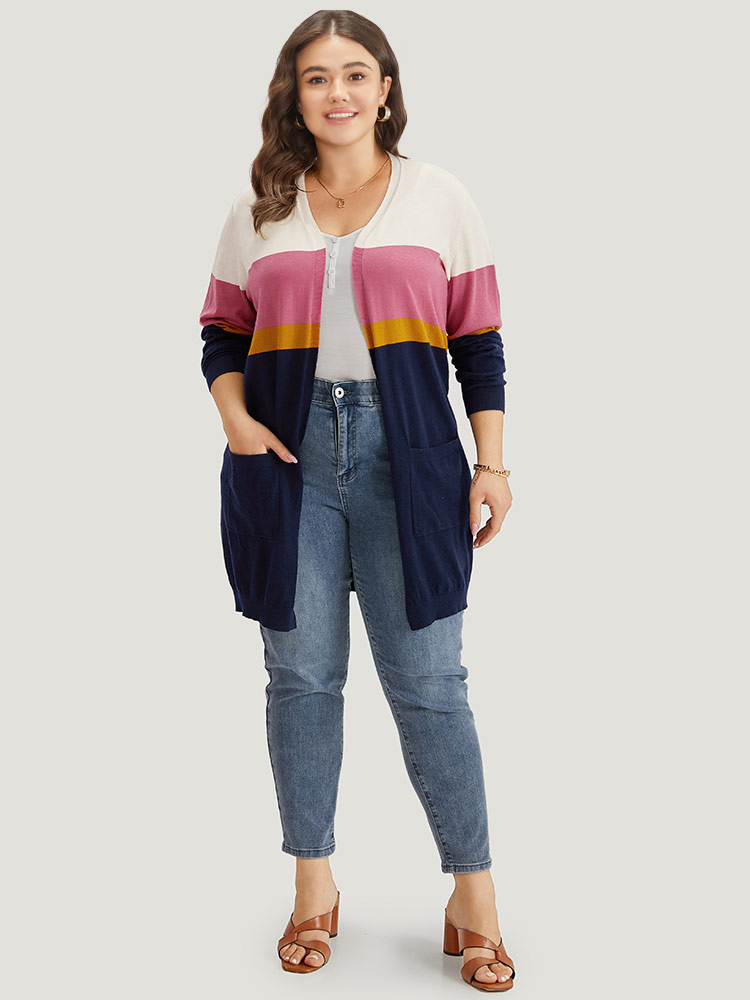 Plus Size Cardigans | Supersoft Essentials Contrast Open Front Tunic Cardigan | BloomChic 