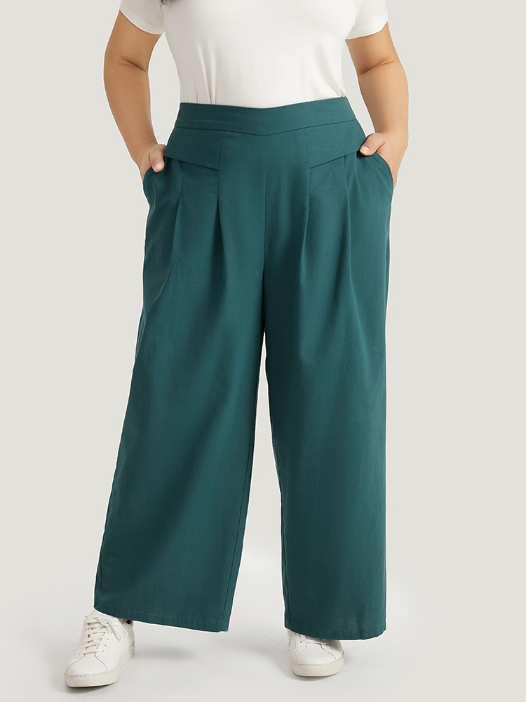 Plus Size Women Everyday Plain Plain High Rise Pocket Casual Pants BloomChic 