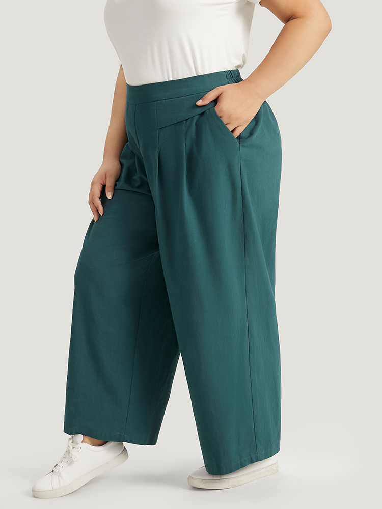 Plus Size Women Everyday Plain Plain High Rise Pocket Casual Pants BloomChic 