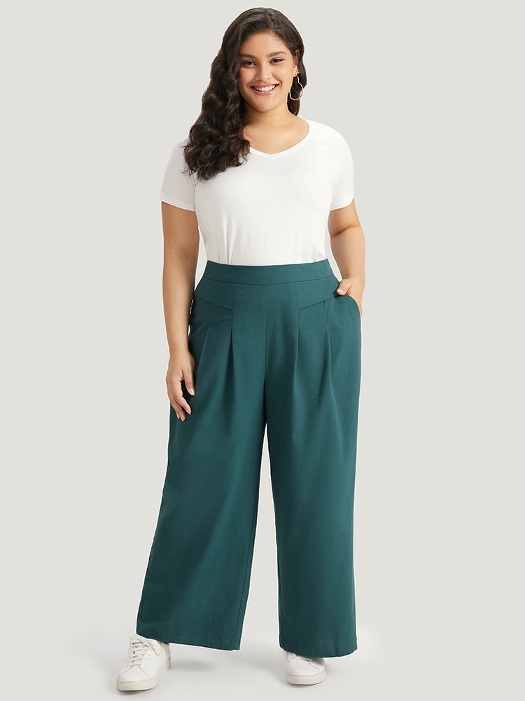 Plus Size Women Everyday Plain Plain High Rise Pocket Casual Pants BloomChic 