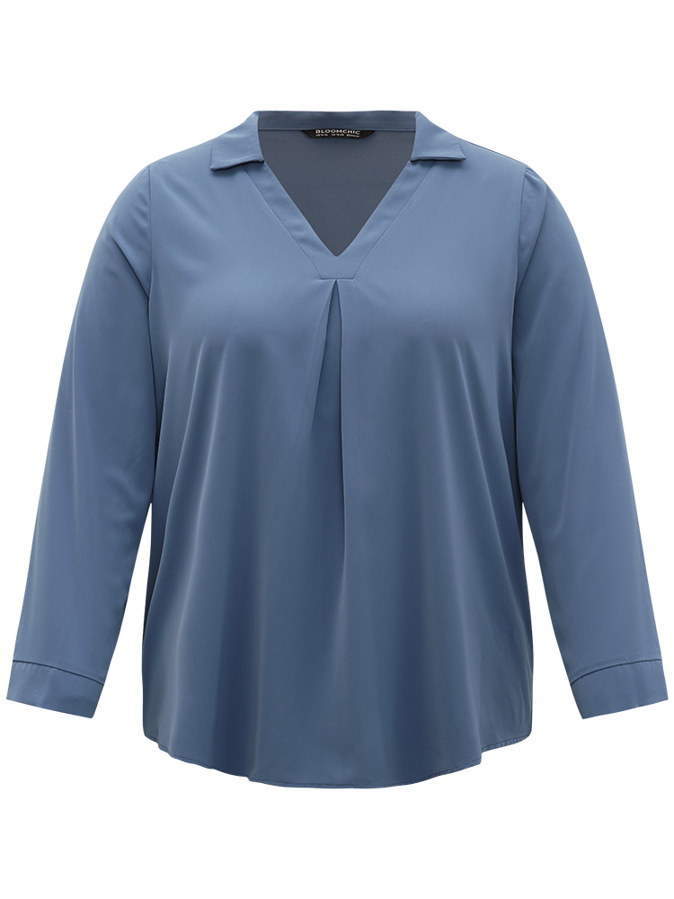 

Plus Size Stone Anti-Wrinkle Plain V Neck Plicated Detail Blouse Women Office Long Sleeve V-neck Work Blouses BloomChic