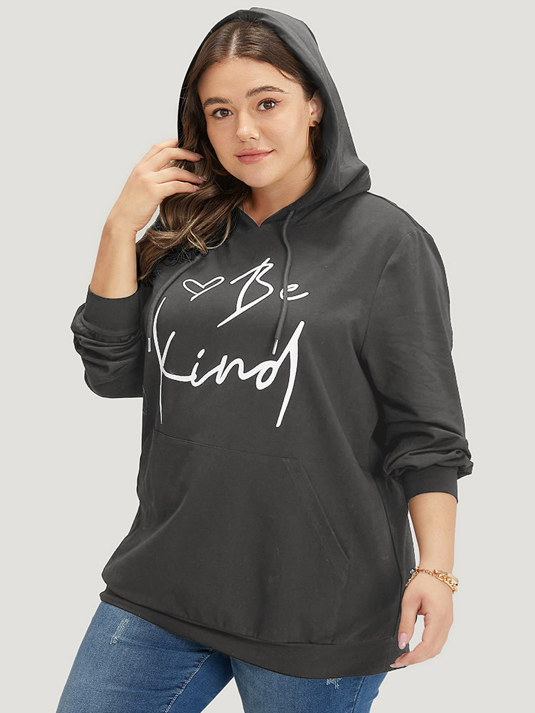 Plus Size Women Dailywear Positive slogan Elastic cuffs Regular Regular Sleeve Long Sleeve Hooded Pocket Casual Sweatshirts BloomChic 
