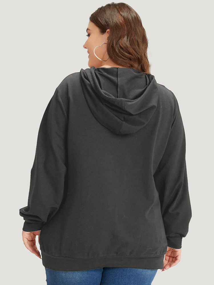 Plus Size Women Dailywear Positive slogan Elastic cuffs Regular Regular Sleeve Long Sleeve Hooded Pocket Casual Sweatshirts BloomChic 