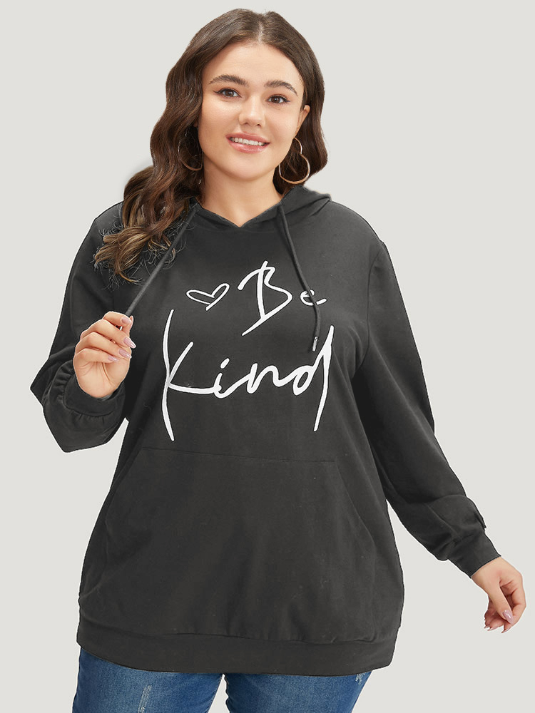 Plus Size Women Dailywear Positive slogan Elastic cuffs Regular Regular Sleeve Long Sleeve Hooded Pocket Casual Sweatshirts BloomChic 