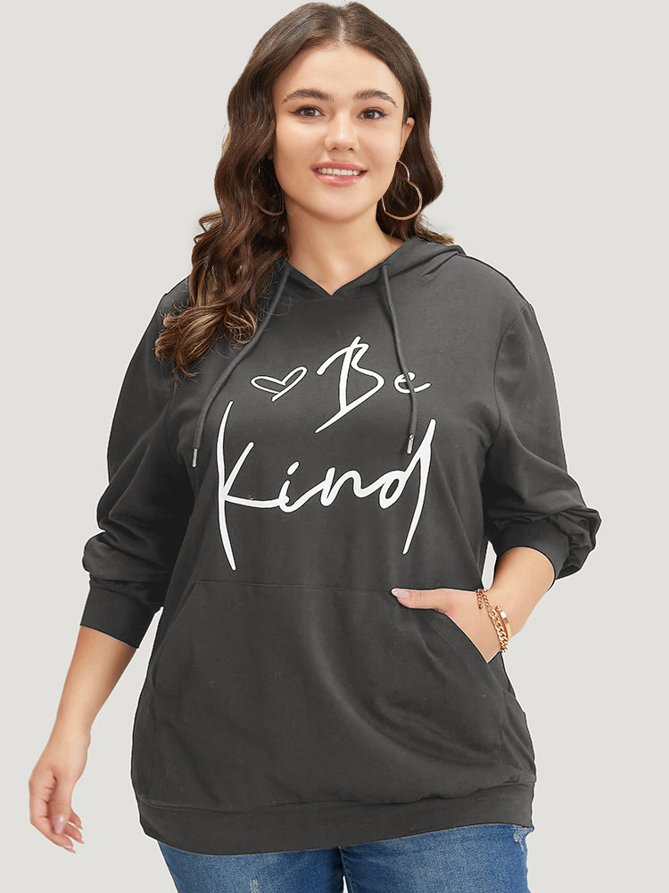 Plus Size Women Dailywear Positive slogan Elastic cuffs Regular Regular Sleeve Long Sleeve Hooded Pocket Casual Sweatshirts BloomChic 
