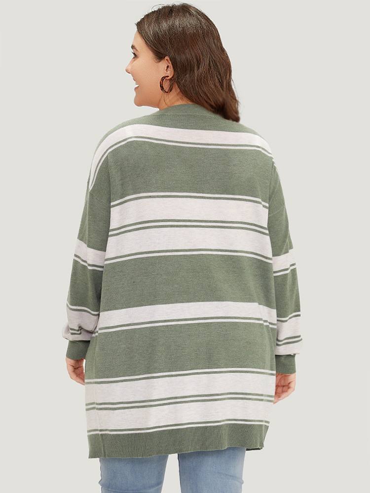 Plus Size Cardigans | Striped Patchwork Open Front Pocket Cardigan | BloomChic 
