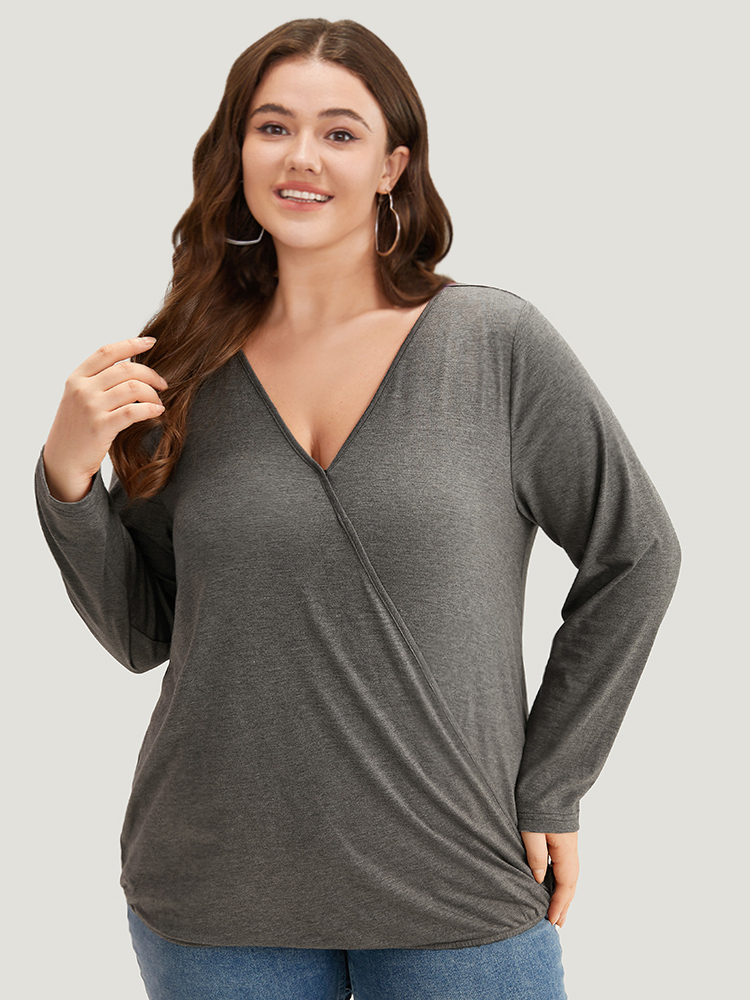 

Plain Heather Gathered Wrap T-shirt, Gray