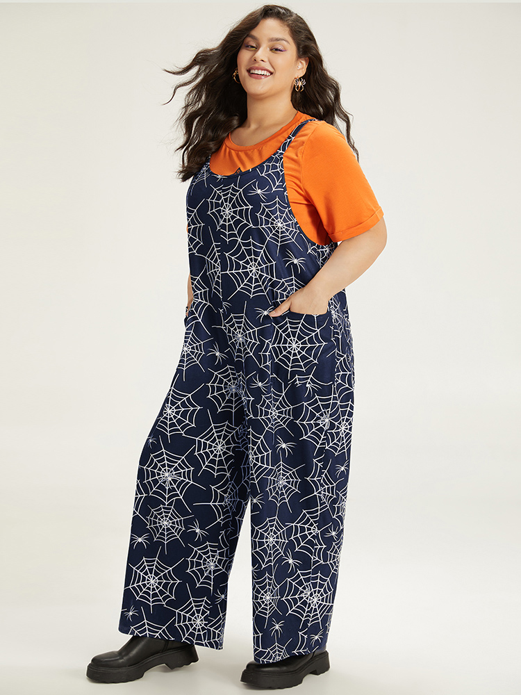 Plus Size Women Festival-Halloween Graphic-Halloween Adjustable Straps Regular Pocket Casual Jumpsuits BloomChic 