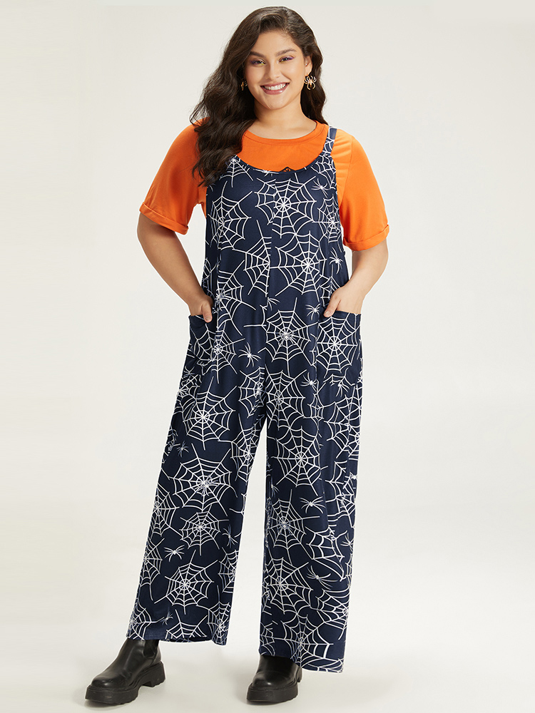 Plus Size Women Festival-Halloween Graphic-Halloween Adjustable Straps Regular Pocket Casual Jumpsuits BloomChic 