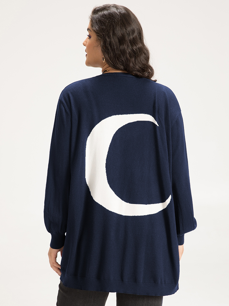 

Plus Size Supersoft Essentials Halloween Moon Open Front Puff Sleeve Cardigan Indigo Women Casual Loose Long Sleeve Festival-Halloween Cardigans BloomChic