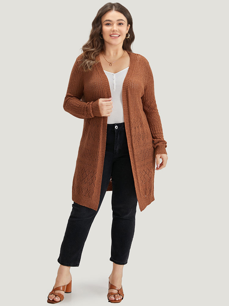 

Plus Size Solid Geometric Hollow Out Open Front Cardigan Chocolate Women Casual Long Sleeve Dailywear Cardigans BloomChic