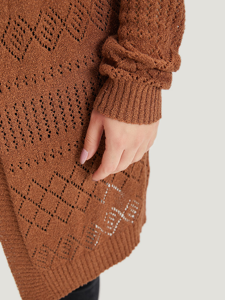 Plus Size Cardigans | Solid Geometric Hollow Out Open Front Cardigan | BloomChic 