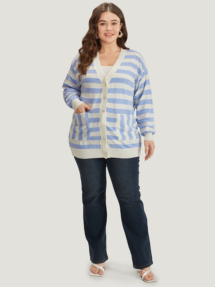Plus Size Cardigans | Striped Button Down Patched Pocket Cardigan | BloomChic 