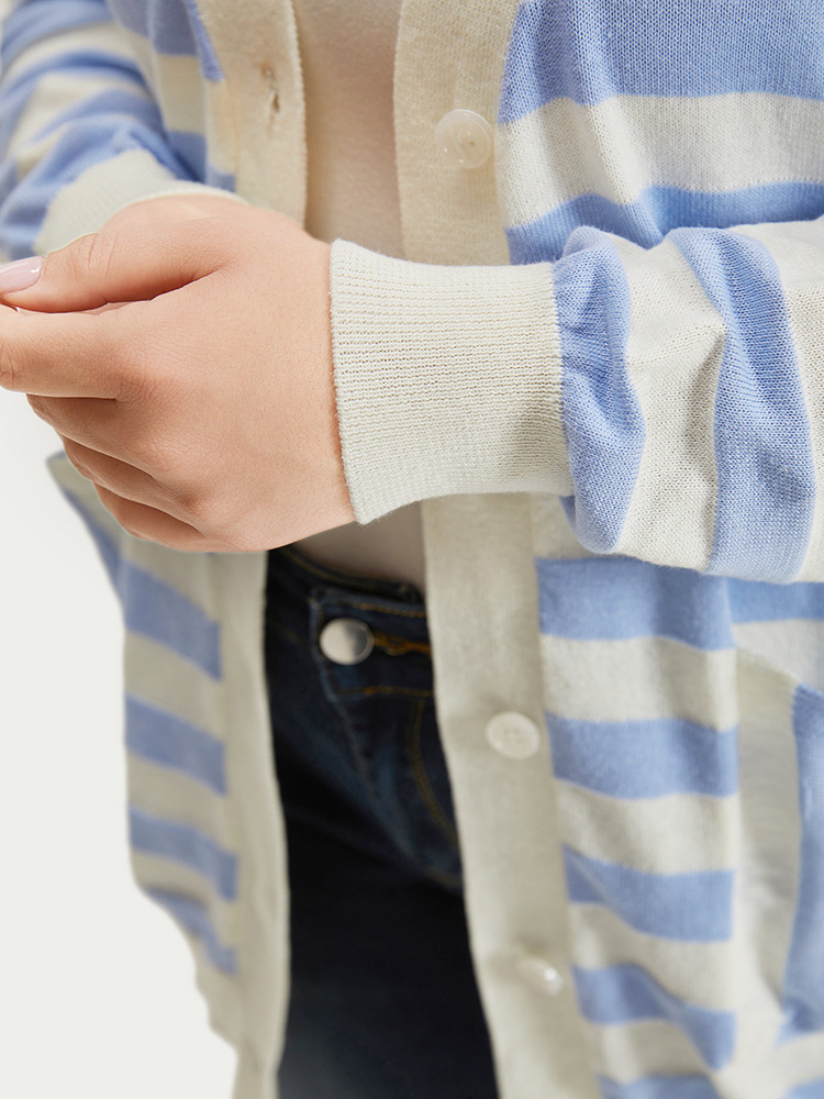 Plus Size Cardigans | Striped Button Down Patched Pocket Cardigan | BloomChic 