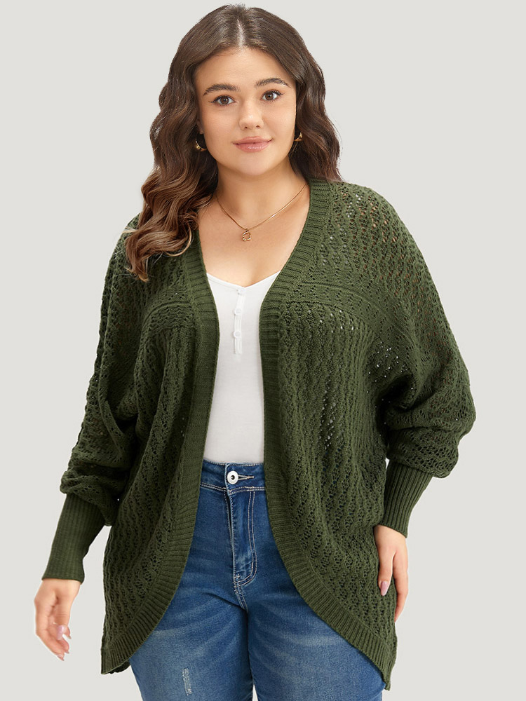 

Plus Size Solid Batwing Sleeve Curved Hem Cardigan ArmyGreen Women Casual Loose Long Sleeve Everyday Cardigans BloomChic