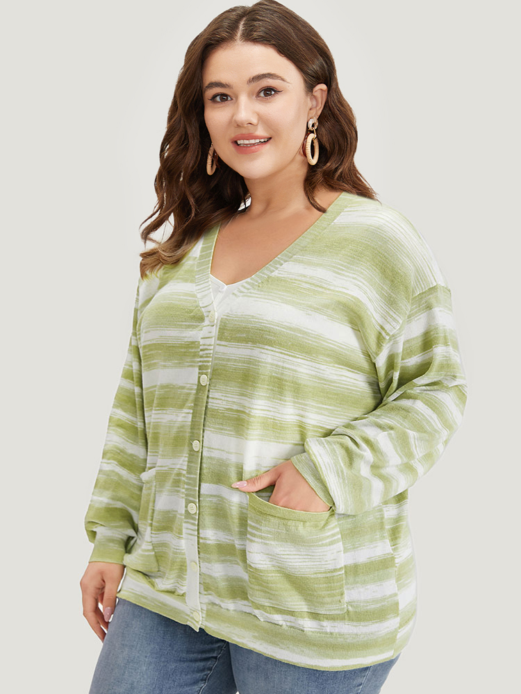 Plus Size Cardigans | Ombre Button Up Patched Pocket Cardigan | BloomChic 