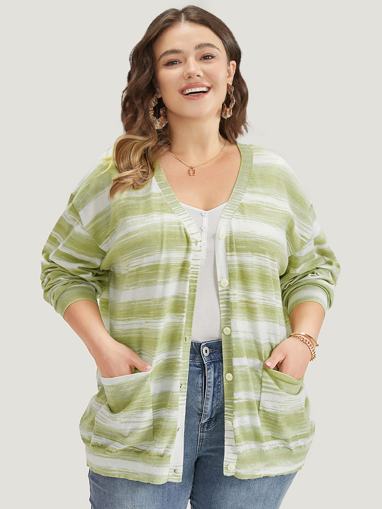 Plus Size Cardigans | Ombre Button Up Patched Pocket Cardigan | BloomChic 