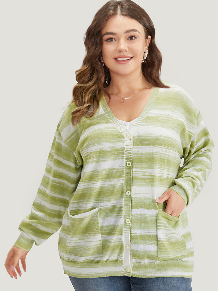 Plus Size Cardigans | Ombre Button Up Patched Pocket Cardigan | BloomChic 