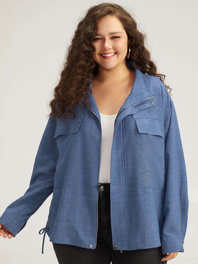 Plus Size Women Dailywear Plain Plain Pocket Casual Coats BloomChic 
