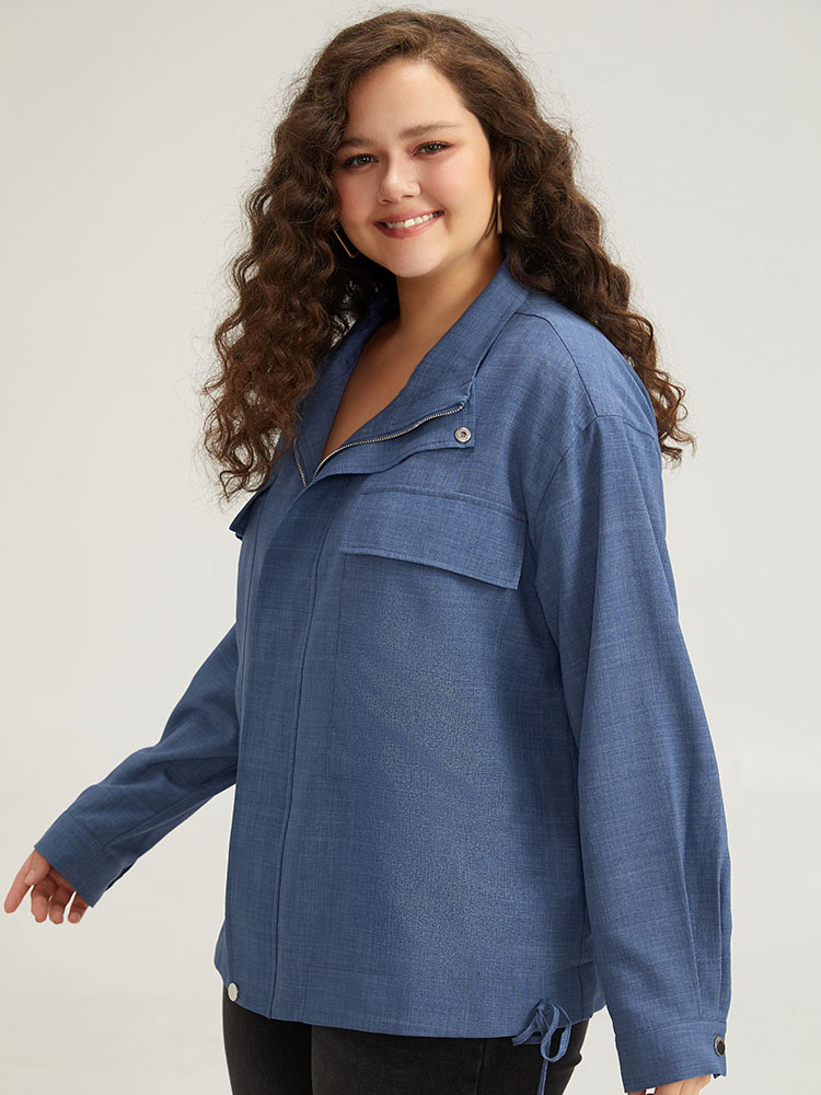 Plus Size Women Dailywear Plain Plain Pocket Casual Coats BloomChic 