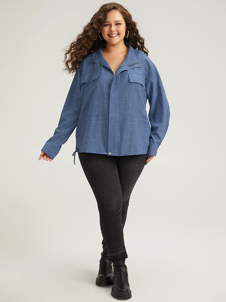 Plus Size Women Dailywear Plain Plain Pocket Casual Coats BloomChic 