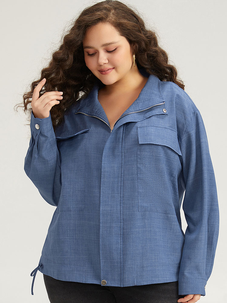 Plus Size Women Dailywear Plain Plain Pocket Casual Coats BloomChic 