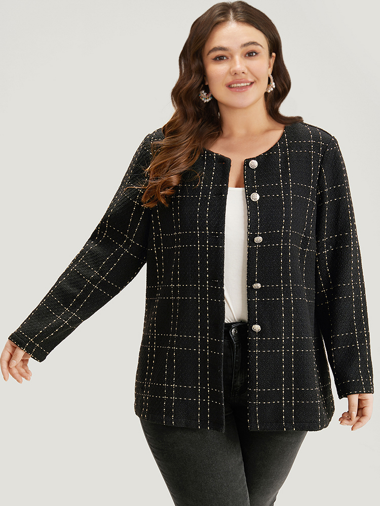 Plus Size Women Dailywear Plaid Texture Casual Coats BloomChic 