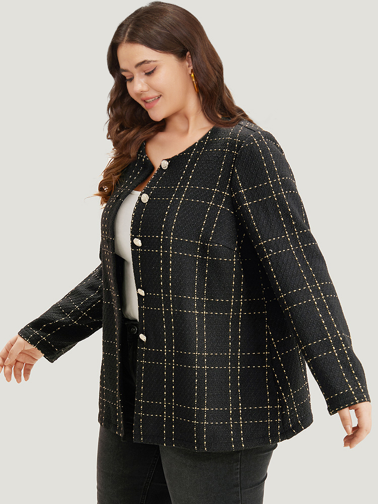 Plus Size Women Dailywear Plaid Texture Casual Coats BloomChic 