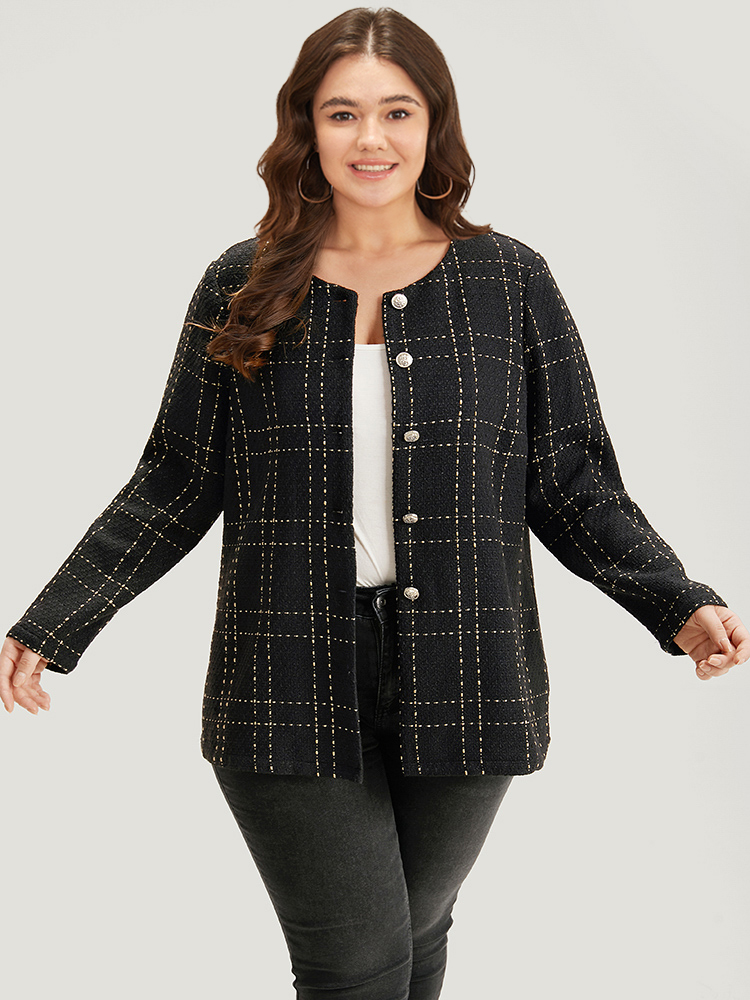 Plus Size Women Dailywear Plaid Texture Casual Coats BloomChic 
