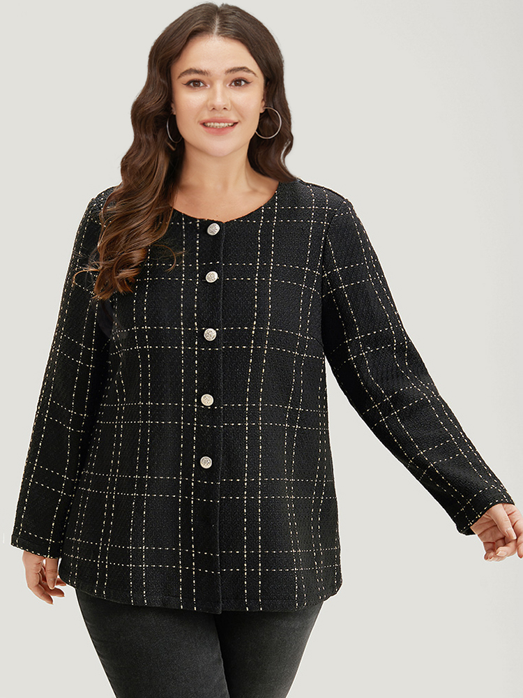 Plus Size Women Dailywear Plaid Texture Casual Coats BloomChic 