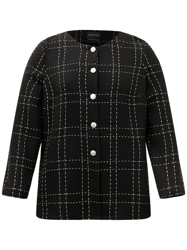 Plus Size Women Dailywear Plaid Texture Casual Coats BloomChic 