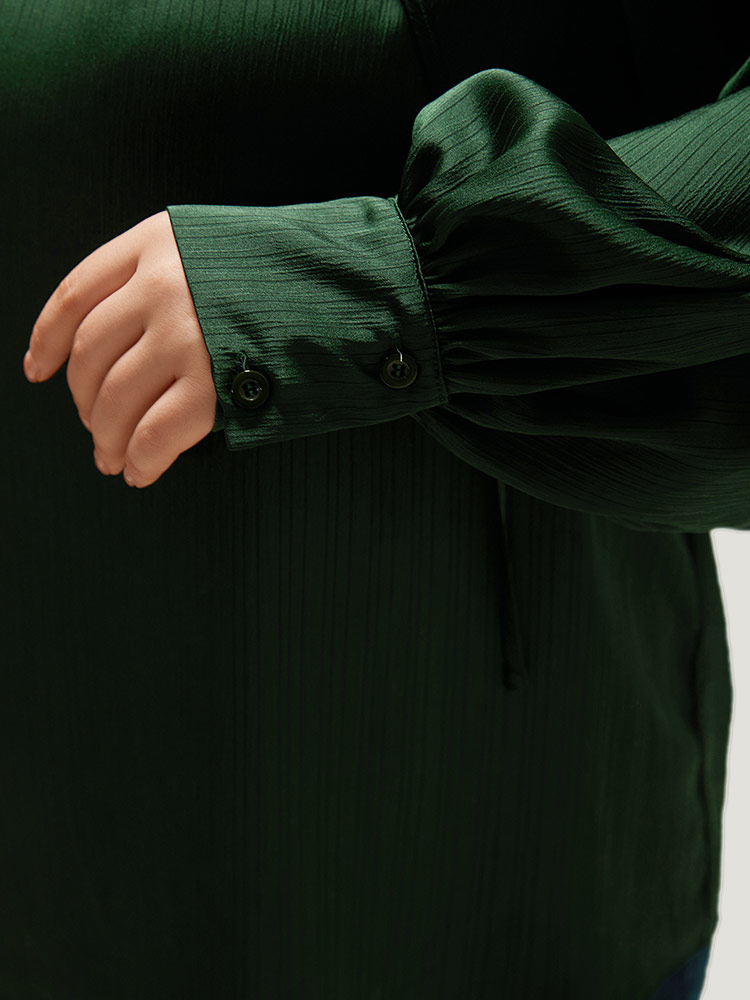 

Plus Size DarkGreen Anti-Wrinkle Solid Knot Neck Gathered Lantern Sleeve Blouse Women Office Long Sleeve Tie Neck Work Blouses BloomChic