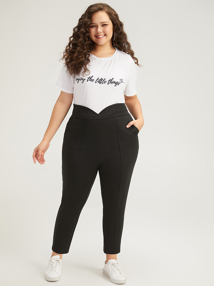 Plus Size Women Everyday Plain Plain High Rise Pocket Casual Pants BloomChic 